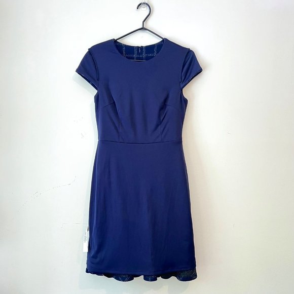 NEW! Eliza J Windowpane Cotton Blend Fit-& Flare Navy blue Dress, size 6 - Picture 10 of 14